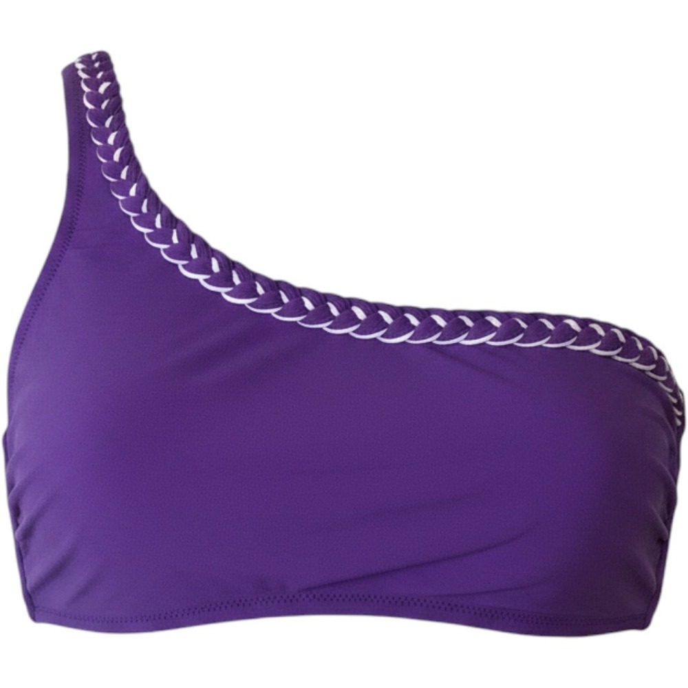 Gottex Profile One Shoulder Bikini Top Purple Braided Trim‎ NWT